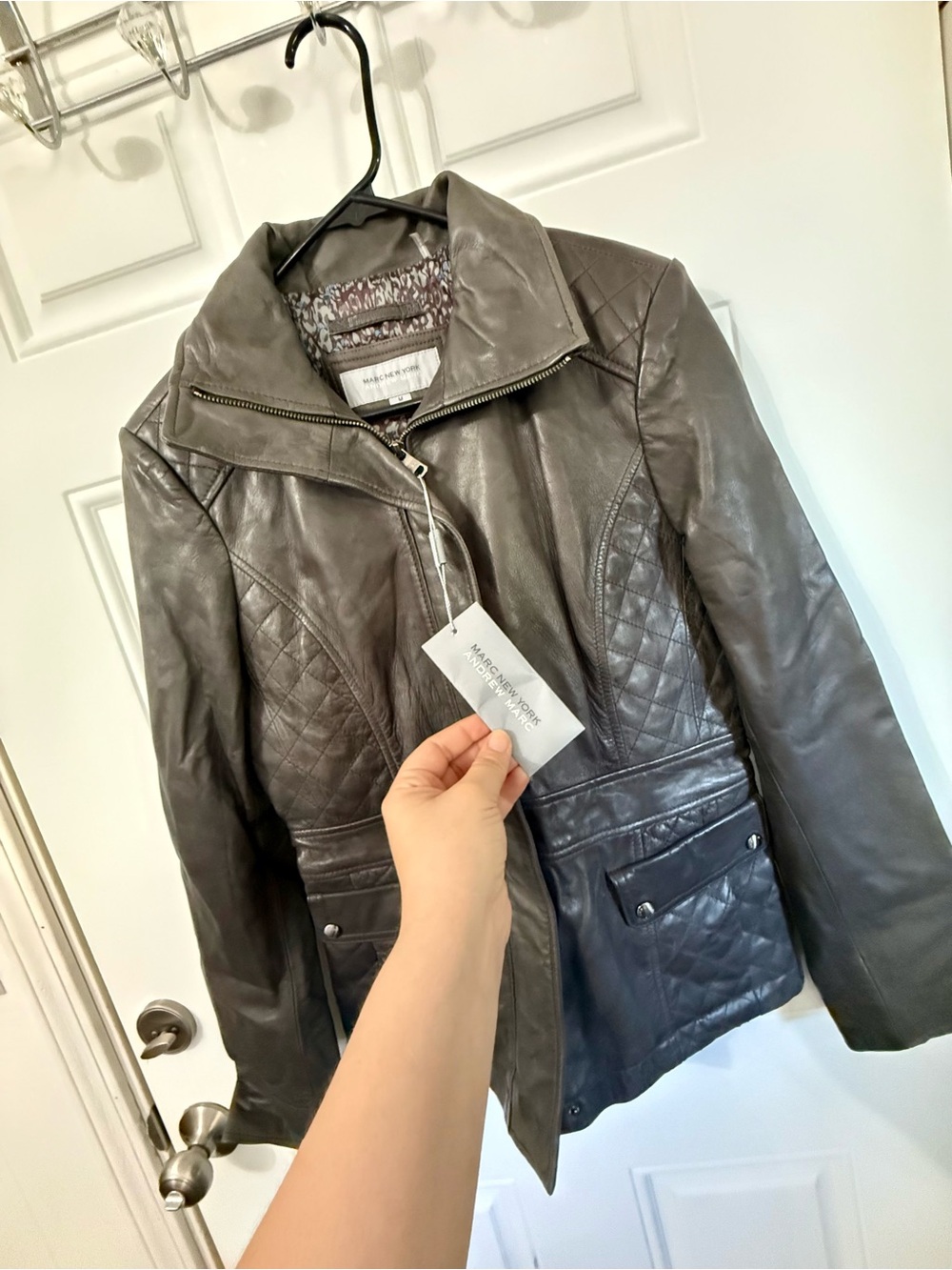 Marc New York Andrew Marc Leather Moto Jacket Brown Quilted NWT Size M